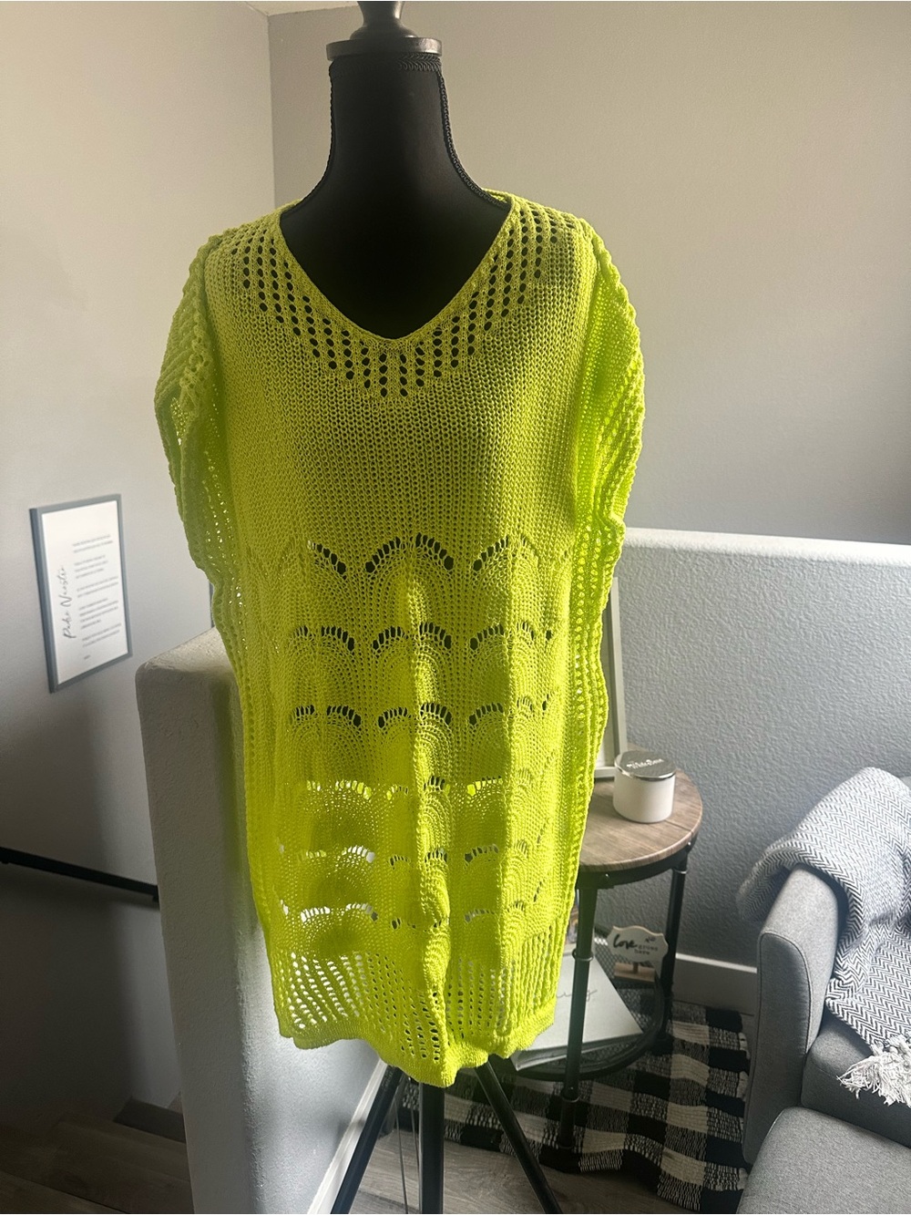 Imim Tuan Neon Chartreuse Crochet Knit Cover-Up